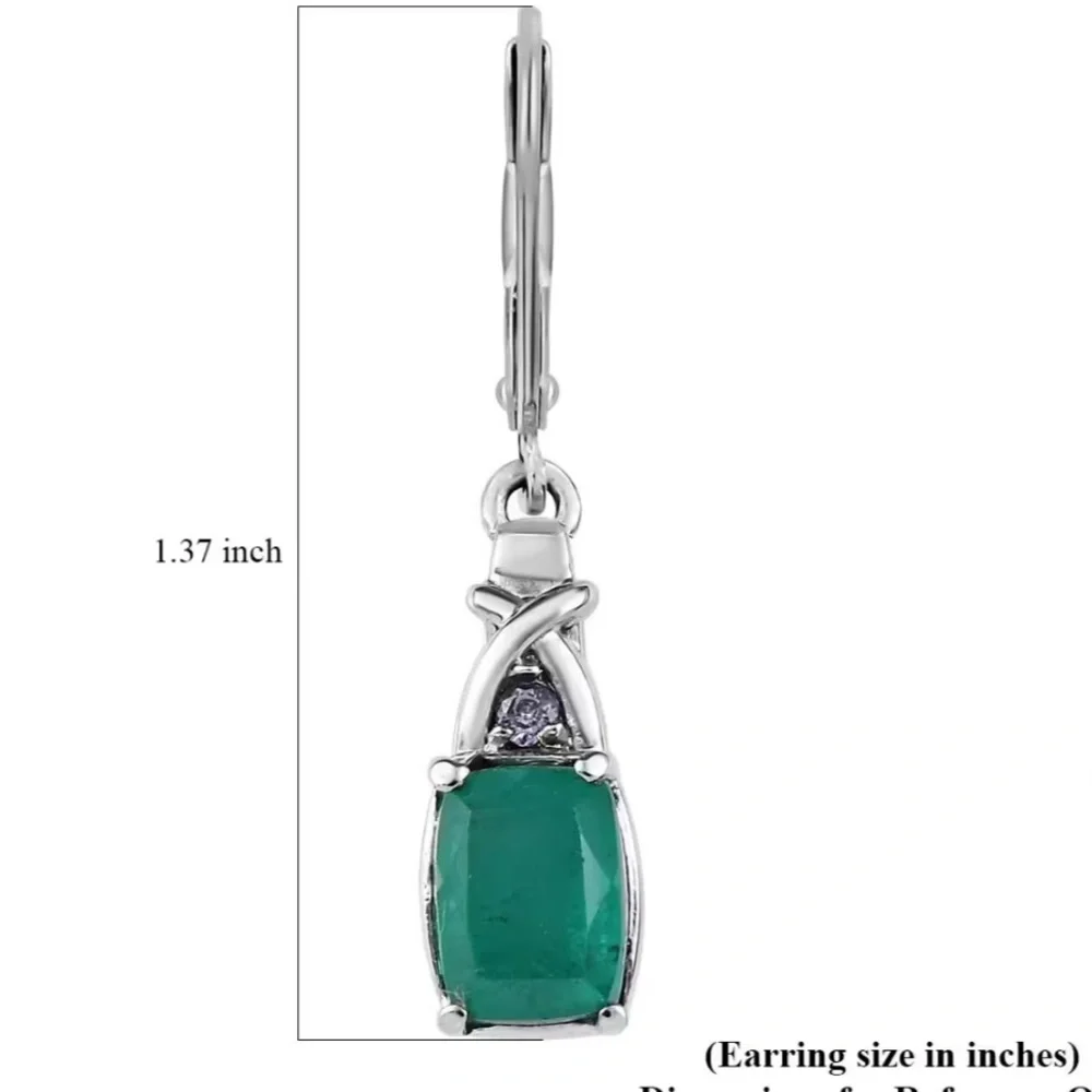 Emeraldine Quartz Simulated Tanzanite Color Diamond Lever Back Earrings